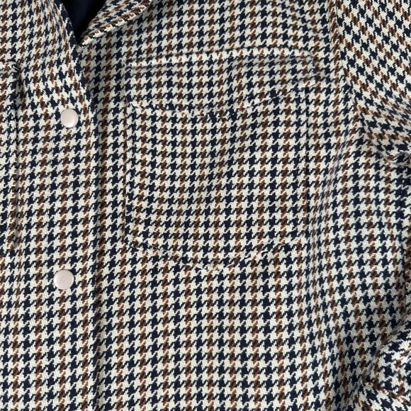 H&M Womens Large Beige Houndstooth Shirt Jacket Shacket Button Front Long Sleeve - Picture 5 of 12